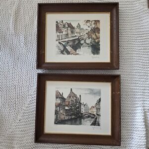 Vintage Signed‎ J. Husseling Framed Art Print Wall Decor, Set of 2, Numbered